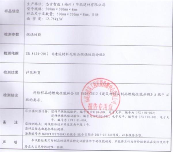 防火木飾板防火檢測報告
